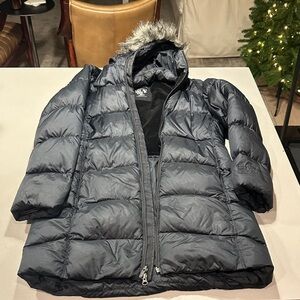 Gray Puffer Jacket with Faux Fur Hood